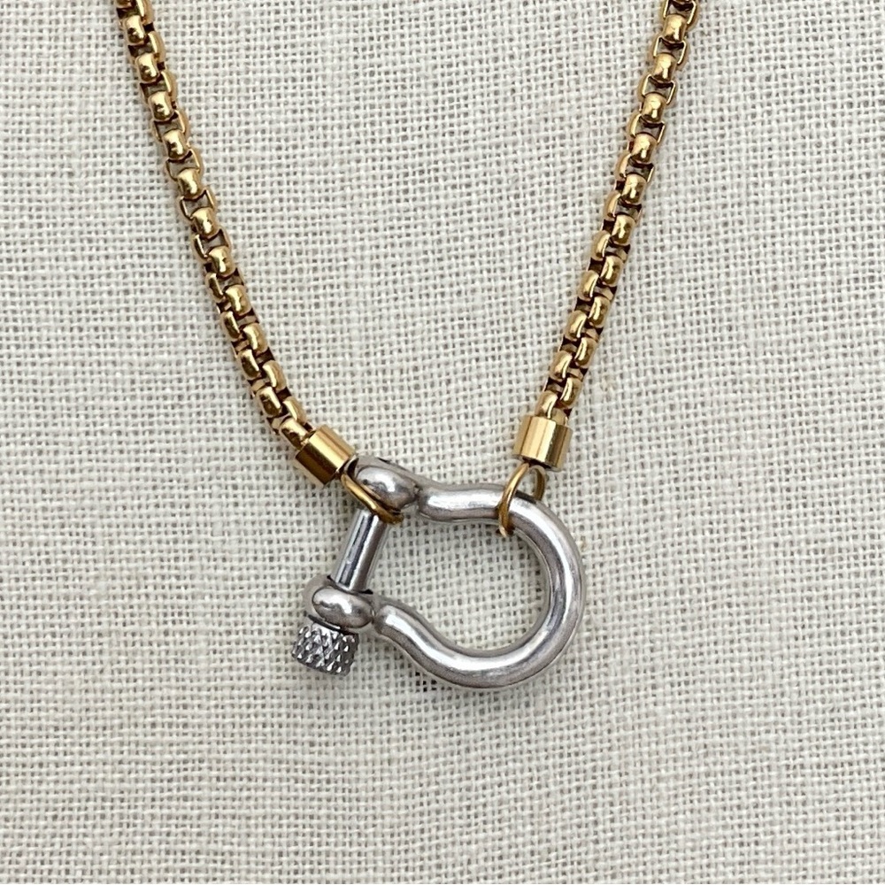 Shackle Bolt Necklace - Silver with Gold Chain - Picture 1 of 2